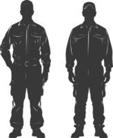 Silhouette Man Workers wearing jumpsuit black color only vector