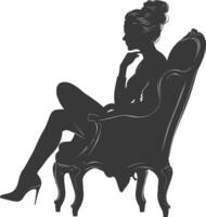 silueta mujer sentado en el silla negro color solamente vector