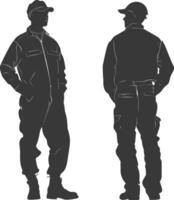 Silhouette Man Workers wearing jumpsuit black color only vector