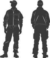 Silhouette Man Workers wearing jumpsuit black color only vector