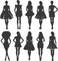 Silhouette women dresses black color only vector