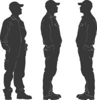 Silhouette Man Workers wearing jumpsuit black color only vector