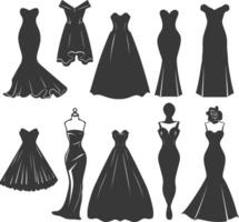 silueta mujer vestidos negro color solamente vector