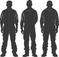 Silhouette Man Workers wearing jumpsuit black color only vector