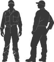 Silhouette Man Workers wearing jumpsuit black color only vector