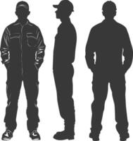 Silhouette Man Workers wearing jumpsuit black color only vector