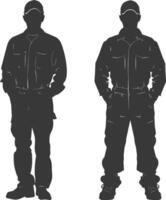 Silhouette Man Workers wearing jumpsuit black color only vector