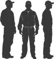 Silhouette Man Workers wearing jumpsuit black color only vector