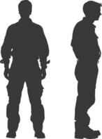 Silhouette Man Workers wearing jumpsuit black color only vector