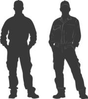 Silhouette Man Workers wearing jumpsuit black color only vector