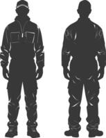 Silhouette Man Workers wearing jumpsuit black color only vector