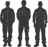 Silhouette Man Workers wearing jumpsuit black color only vector