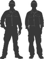 Silhouette Man Workers wearing jumpsuit black color only vector