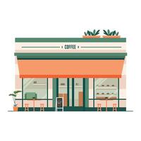 summer cafe shop with outdoor terrace and table with chairs street restaurant building vector