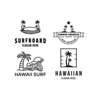 Summer beach holiday hawaii surfing logo design vintage retro style vector