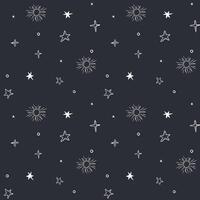 Monochrome seamless pattern with stars and sun. Space background. Space elements. vector