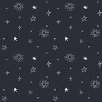 Monochrome seamless pattern with stars and sun. Space background. Space elements. vector