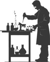 Silhouette chemist in action full body black color only vector