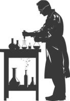 Silhouette chemist in action full body black color only vector