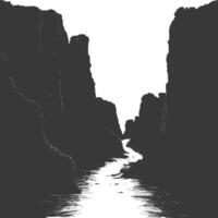 Silhouette canyon and river black color only vector