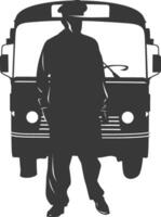 Silhouette bus driver in action full body black color only vector