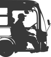 Silhouette bus driver in action full body black color only vector