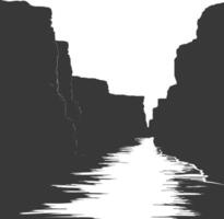 Silhouette canyon and river black color only vector