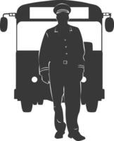 Silhouette bus driver in action full body black color only vector