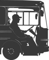 Silhouette bus driver in action full body black color only vector