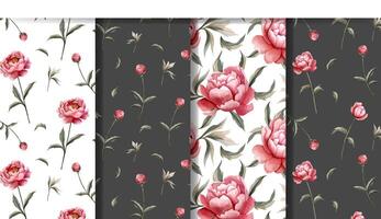 Set of floral backgrounds with watercolor peonies. Flower seamless pattern. Peony ornaments vector