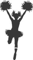 Silhouette cheerleader in action full body black color only vector