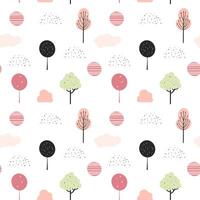 Cute fantasy trees seamless pattern. Scandinavian spring trees seamless background vector