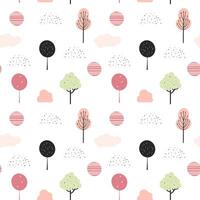 Cute fantasy trees seamless pattern. Scandinavian spring trees seamless background vector