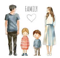 Watercolor family. Parents and children isolated on white background. illustration woman, man, two kids vector