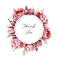 floral peony template. Watercolor peonies frame. For wedding invitation, poster and cards. vector