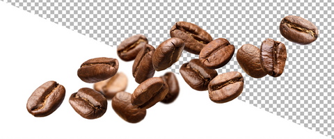 Falling coffee beans isolated on white background psd