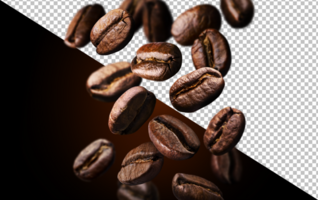 Falling coffee beans isolated on white background psd