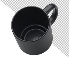 Black mug isolated on white background, top view psd