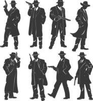 silhouette mafia in action full body black color only vector