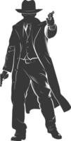 silhouette mafia in action full body black color only vector