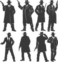 silhouette mafia in action full body black color only vector