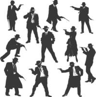 silhouette mafia in action full body black color only vector