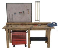 3d rendering old workbench with tools photo