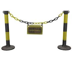 3d rendering barrier with chains and warning sign photo