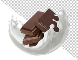 Chocolate bar with milk splash isolated on white background psd
