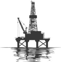 silueta petróleo plataforma o petróleo derrick en el mar negro color solamente vector