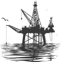 silhouette oil platform or oil derrick in the sea black color only vector