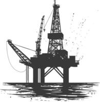 silueta petróleo plataforma o petróleo derrick en el mar negro color solamente vector