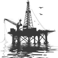 silueta petróleo plataforma o petróleo derrick en el mar negro color solamente vector