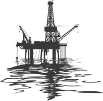 silhouette oil platform or oil derrick in the sea black color only vector